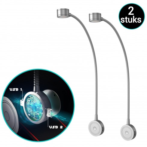 Luminaires de lit à LED avec bras flexible, fonction de gradation et USB (2 pièces)
