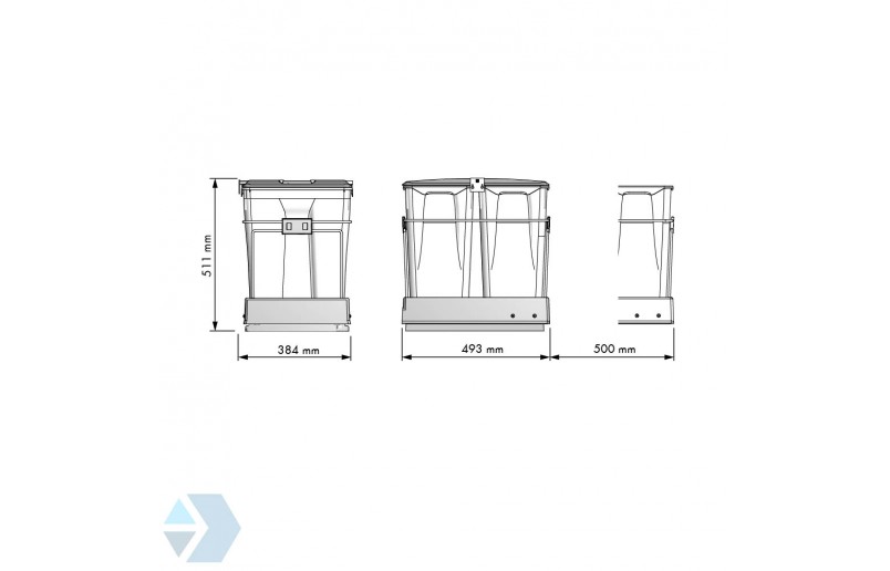 Inbouw afvalbak 2x30 liter extra zwaar