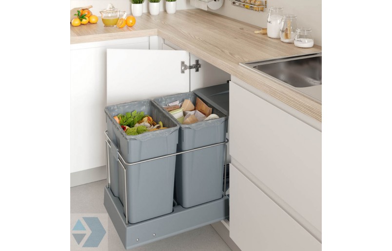 Inbouw afvalbak 2x30 liter extra zwaar