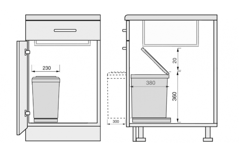 Uittrekbare inbouw afvalbak 16 liter