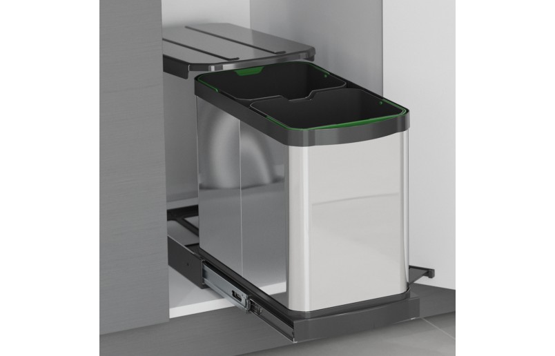 Uittrekbare inbouw afvalbak 2x12 liter RVS