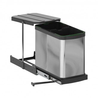 Uittrekbare inbouw afvalbak 2x12 liter RVS