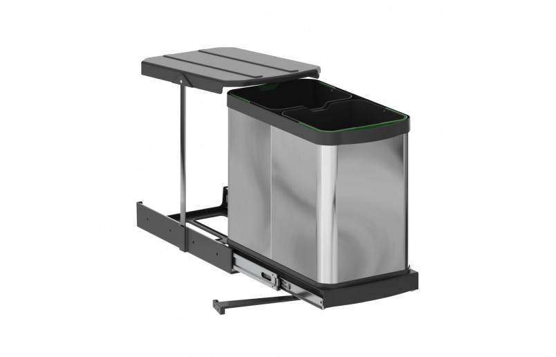 Uittrekbare inbouw afvalbak 2x12 liter RVS