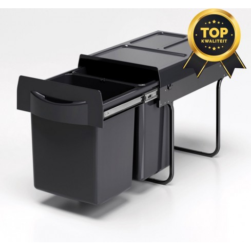 Uittrekbare inbouw afvalbak 2x20 liter
