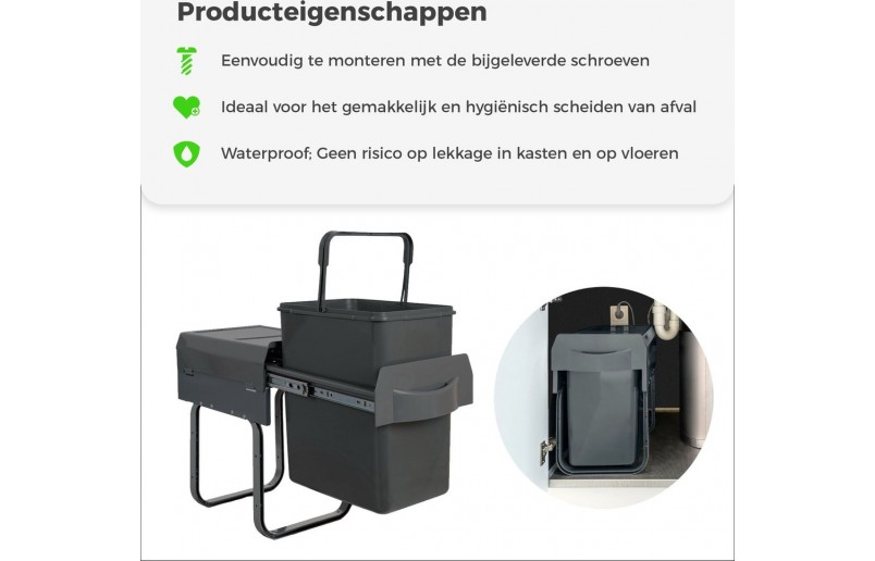 Uittrekbare inbouw afvalbak 20 liter