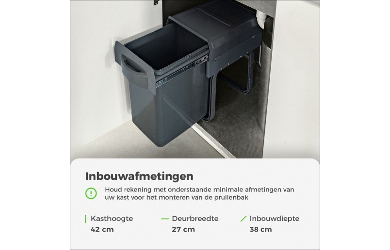Uittrekbare inbouw afvalbak 20 liter