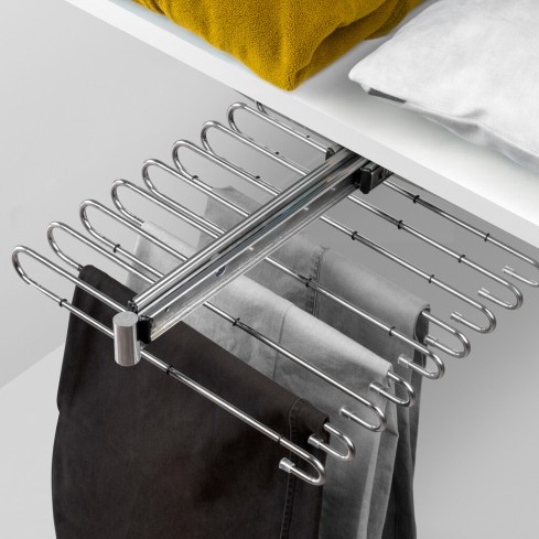 Pull-out trouser rack chrome for 11 pants