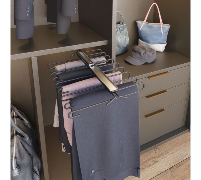 Kast trek een broekrek uit, kledingorganisatoren voor ruimtebesparende en opslaggarderobe broek hanger bar 13,7 × 12,7 × 3 inch, zijkant gemonteerd,White right