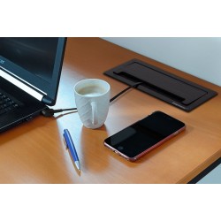 Desk socket black with 3 outlets and 2 USB ports