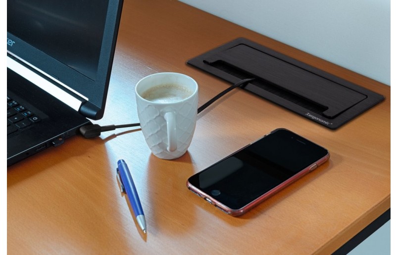 Desk socket black with 3 outlets and 2 USB ports