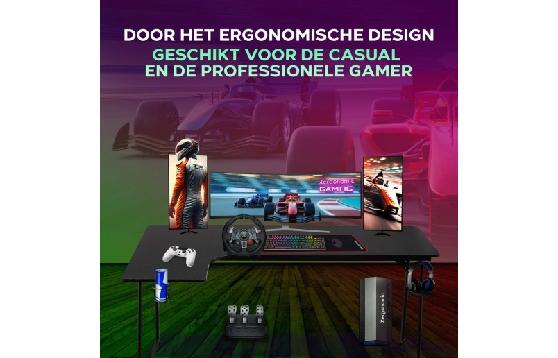 Gaminig desk Neon straight model with corner extension black