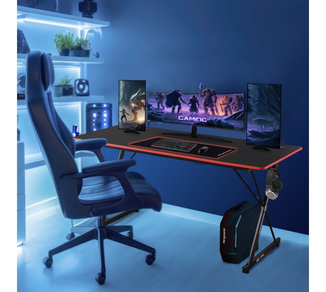 Devoko Gaming Bureau met LED 160 x 120 cm, Gaming Hoekbureau met 2