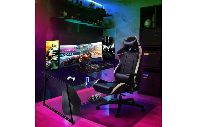 Gaminig desk Neon straight model with corner extension black