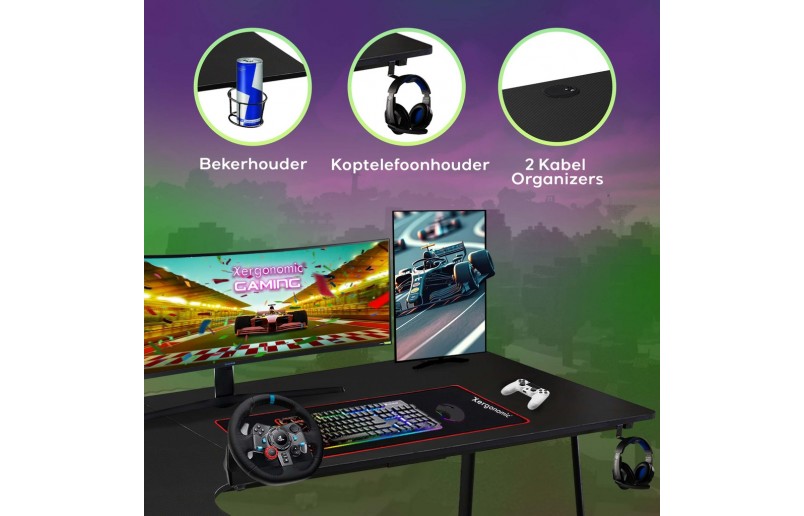 Gaminig desk Neon straight model with corner extension black