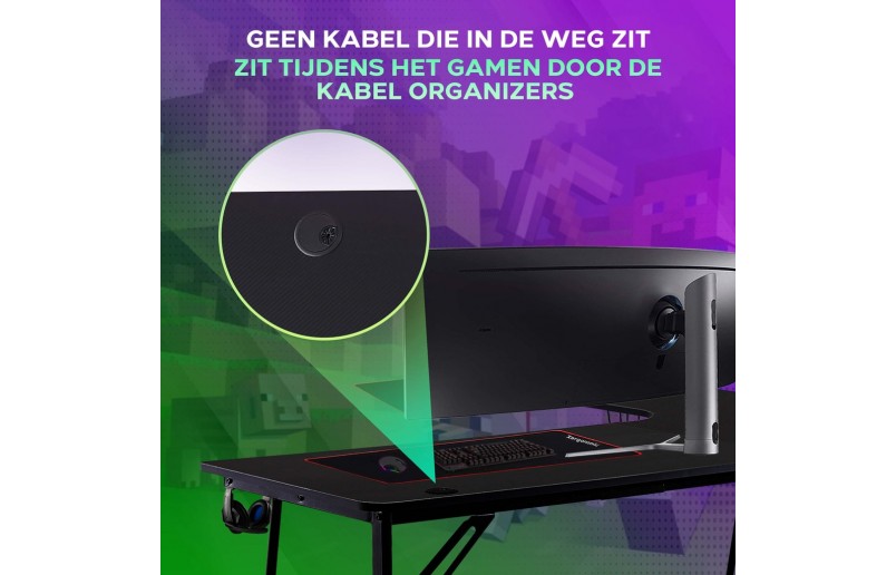 Gaminig desk Neon straight model with corner extension black