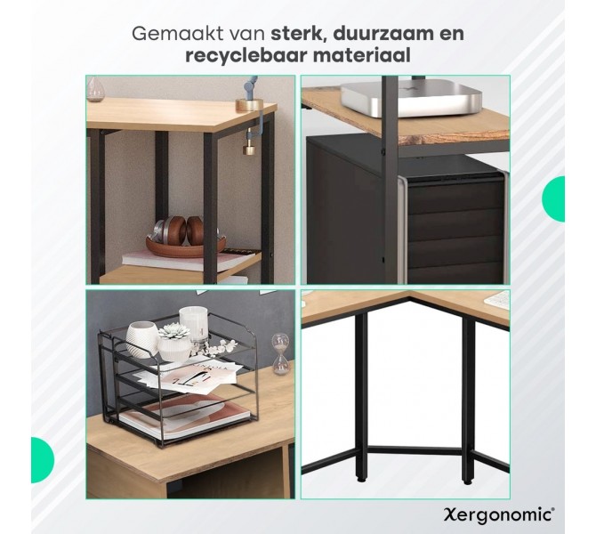 Hoekbureau - vintage - 2 legplanken - 138x76x138 cm - zwart