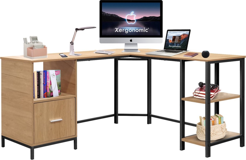 AKORD Hoekbureau B-16 met 3 laden en 2 planken, bureau, hoektafel