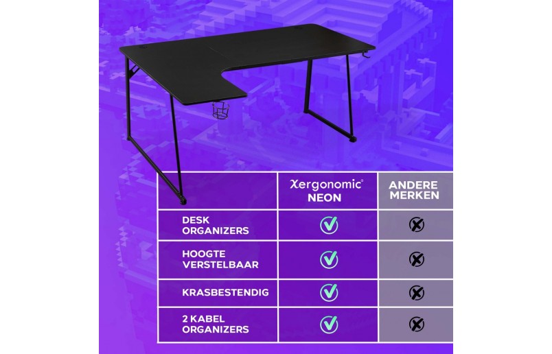 Gaminig desk Neon straight model with corner extension black