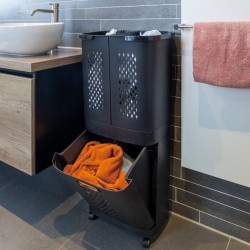 Trieur à linge en plastique noir avec 3 compartiments, total 124 litres