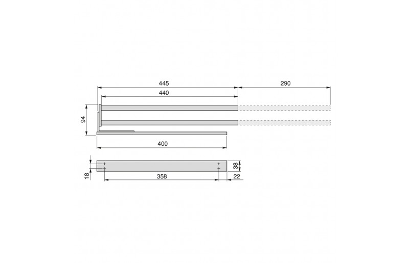 Towel holder extendable aluminum 440 mm with 2 arms