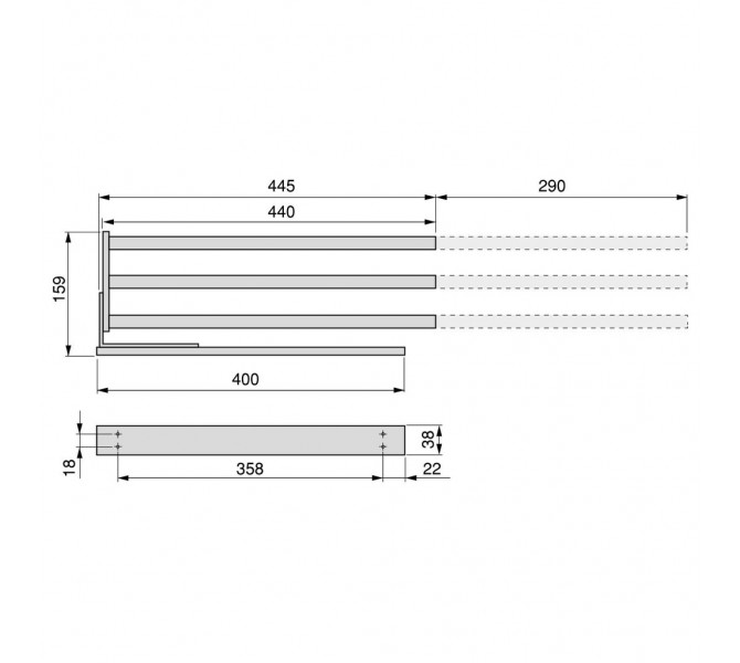 Gedotec Hostel Handdoekhouder, gepolijst chroom, glanzend, 1 stuk, handdoekrail van aluminium, 1-armig, inbouwlengte 443 mm, handdoekrail met één arm uittrekbaar
