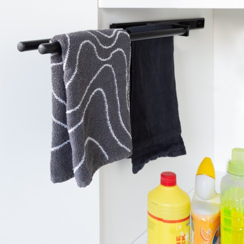 Towel holder extendable black aluminum with 2 arms