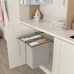 Fabric pull-out washable laundry basket/sorting bin, 40+40 liters, for 600 mm cabinet fronts