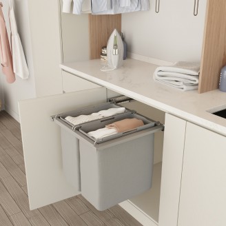 Fabric pull-out washable laundry basket/sorting bin, 40+40 liters, for 600 mm cabinet fronts