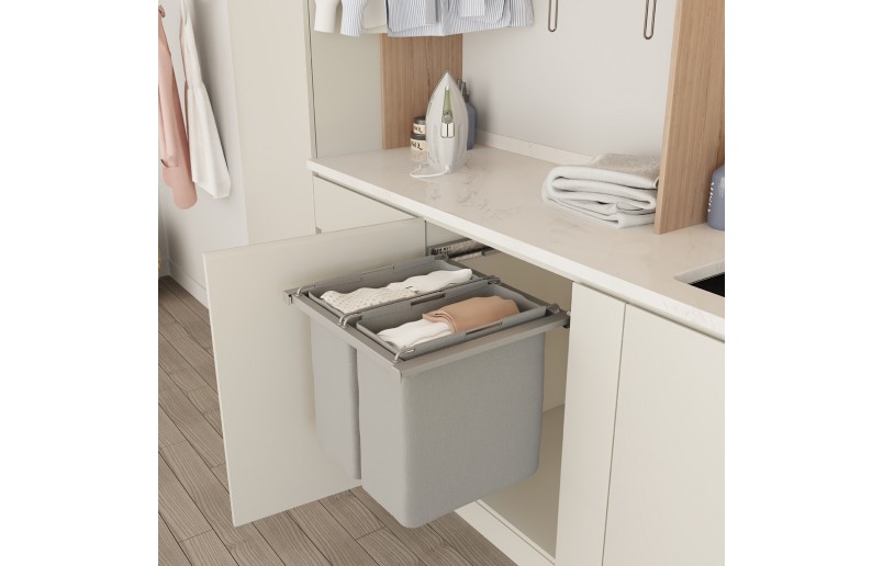 Fabric pull-out washable laundry basket/sorting bin, 40+40 liters, for 600 mm cabinet fronts