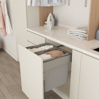 Fabric pull-out washable laundry basket/sorting bin, 40+40 liters, for fixed cabinet fronts, 600 mm