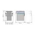 Fabric pull-out washable laundry basket/sorting bin, 40+40 liters, for fixed cabinet fronts, 600 mm