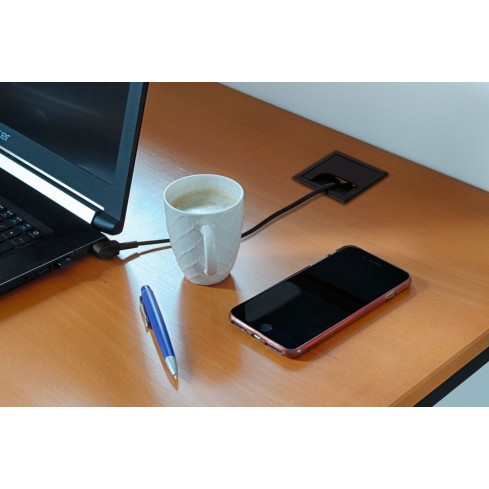 Cable grommet square black aluminum 80 x 80 mm