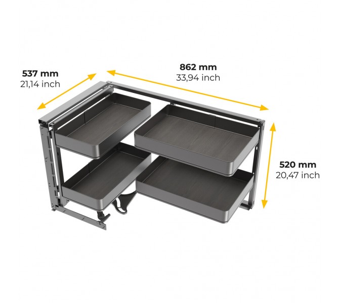 Blinde hoekkast uittrekbare opbergrek, keuken blinde hoek uittrekbare plank, links of rechts openend, dubbellaagse uittrekbare mand, geschikt voor 800/900mm