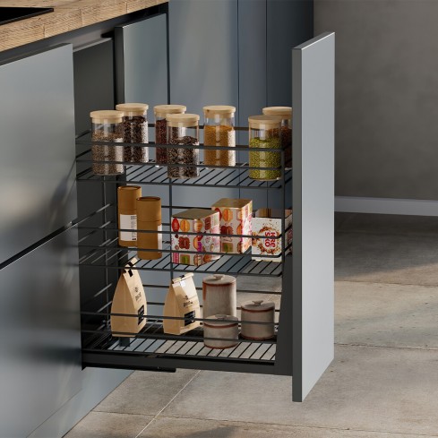 Cadre coulissant avec 3 paniers pour armoires de cuisine d'une largeur de 300 mm 