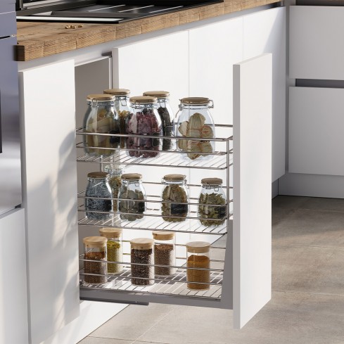 Cadre coulissant avec 3 paniers pour armoires de cuisine d'une largeur de 300 mm 