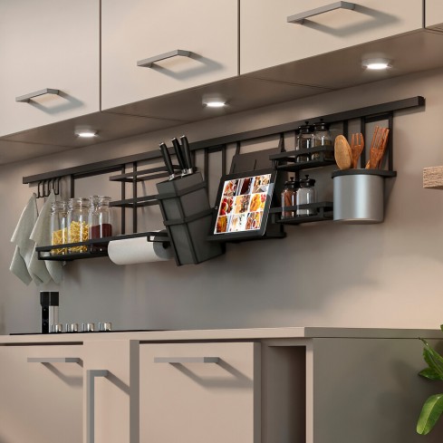 Tablet holder / cookbook holder for kitchenware rail anthracite