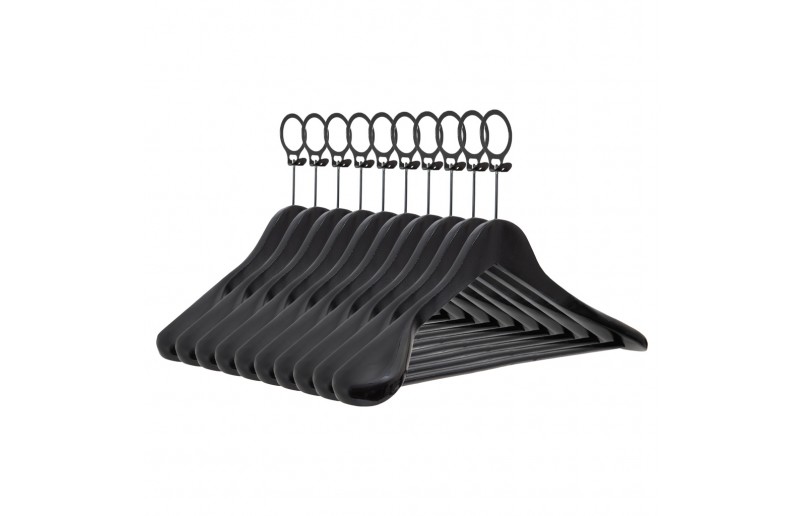 Kledinghanger / hotelhanger lux A kwaliteit, zwart gelakt, anti diefstal ring