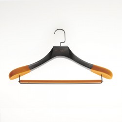 Coat hanger with trouser bar, antique lacquered flat black hook 