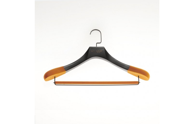 Coat hanger with trouser bar, antique lacquered flat black hook 