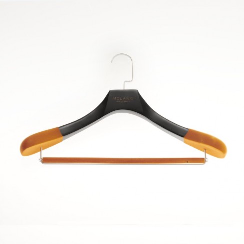 Kledinghanger met broeklat, antique gelakt platte chrome haak 