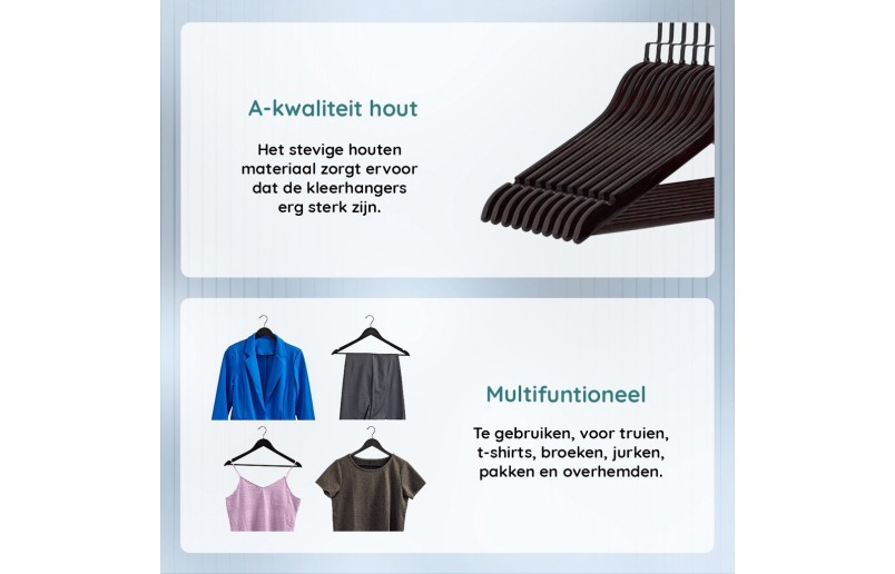 Cintre de qualité A, crochet noir laqué brun foncé 