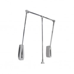 Wall clothes elevator silver, adjustable from 60 to 85 cm wide.