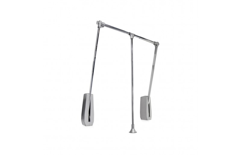 Wall clothes elevator silver, adjustable from 60 to 85 cm wide.