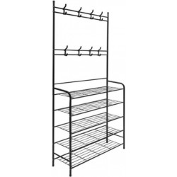 Schoenrek zwart met legplanken en kledinghaken Schoenrek zwart met legplanken en kledinghaken