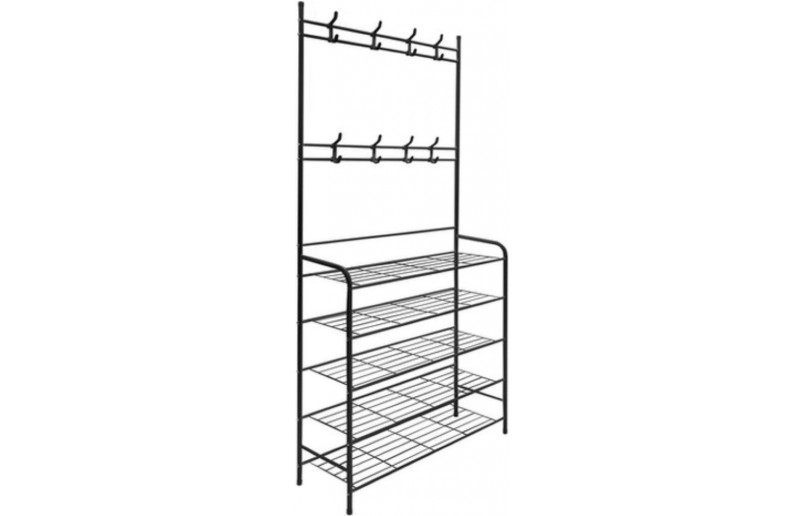 Schoenrek zwart met legplanken en kledinghaken Schoenrek zwart met legplanken en kledinghaken