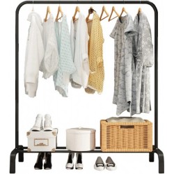 Kledingrek met stang en plank voor schoenen, zwart metaal