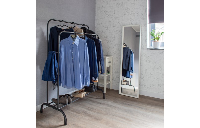 Eleganca kledingrek met 2 stangen en schoenenplank, zwart metaal