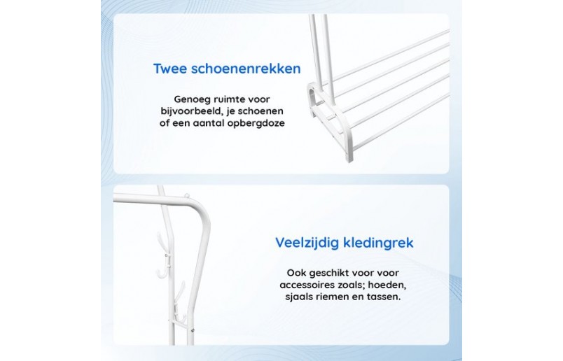 Porte-vêtements Eleganca avec 2 barres incurvées et étagères pour chaussures, noir