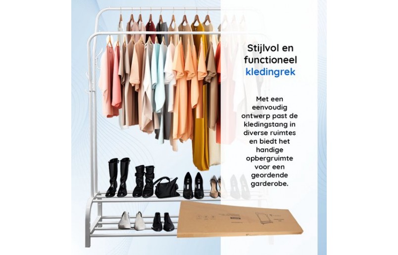 Porte-vêtements Eleganca avec 2 barres incurvées et étagères pour chaussures, noir