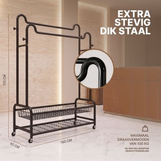 Eleganca extra stevig XXL kledingrek op wielen 150 cm breed 
